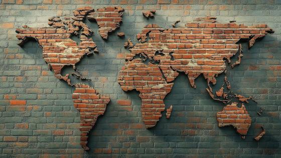 World map made from brick walls