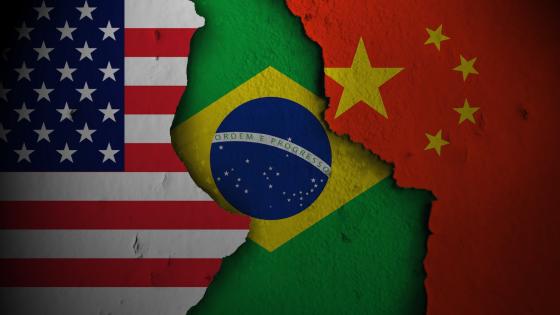 Brazilian flag between US and Chinese flags