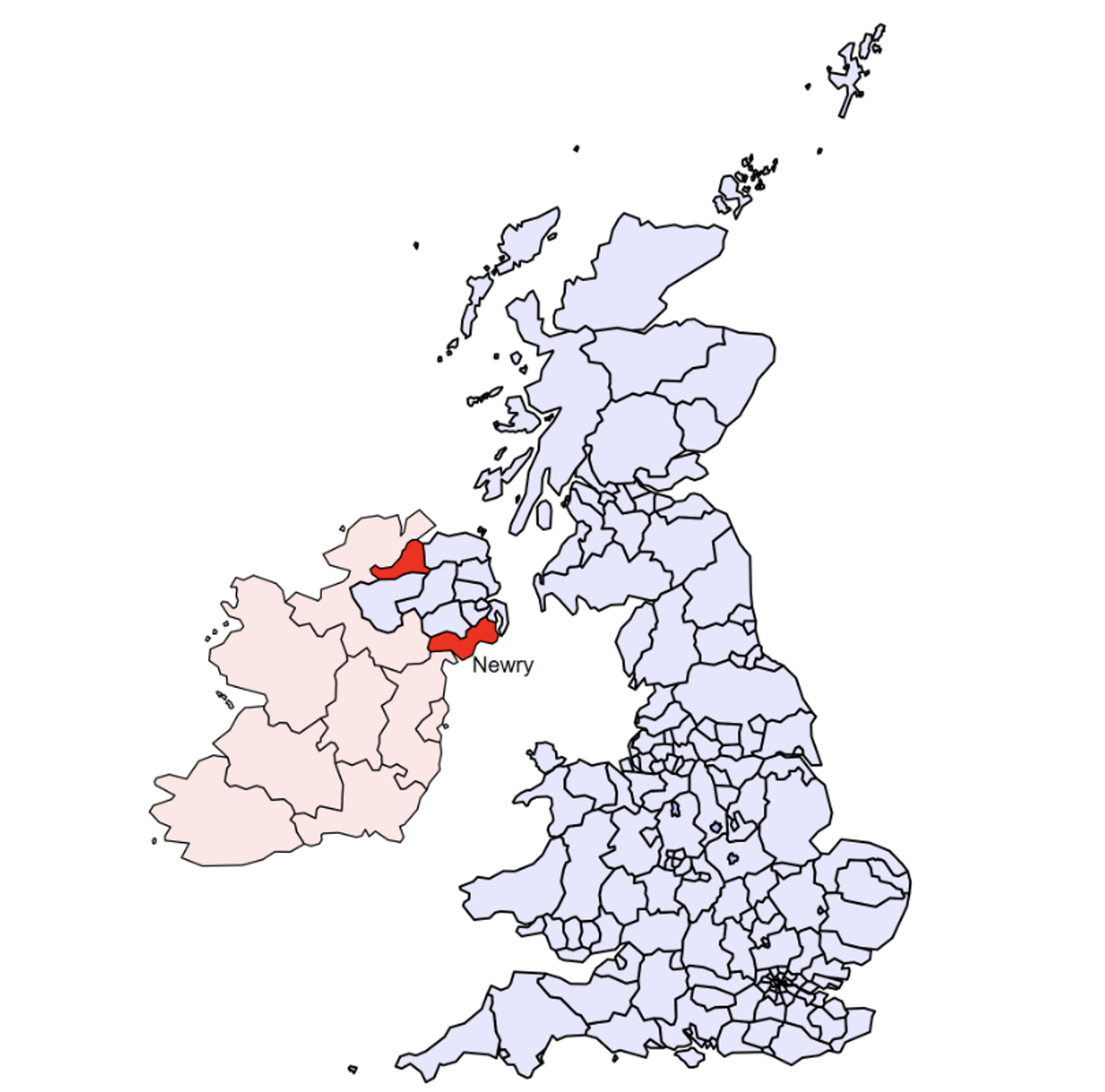 Figure 2 Map of the United Kingdom and distance to Newry port